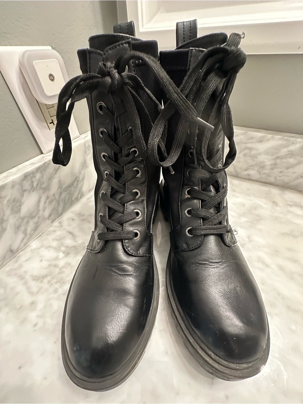 Nicole Miller Black Lace-Up Women's Combat Boots
